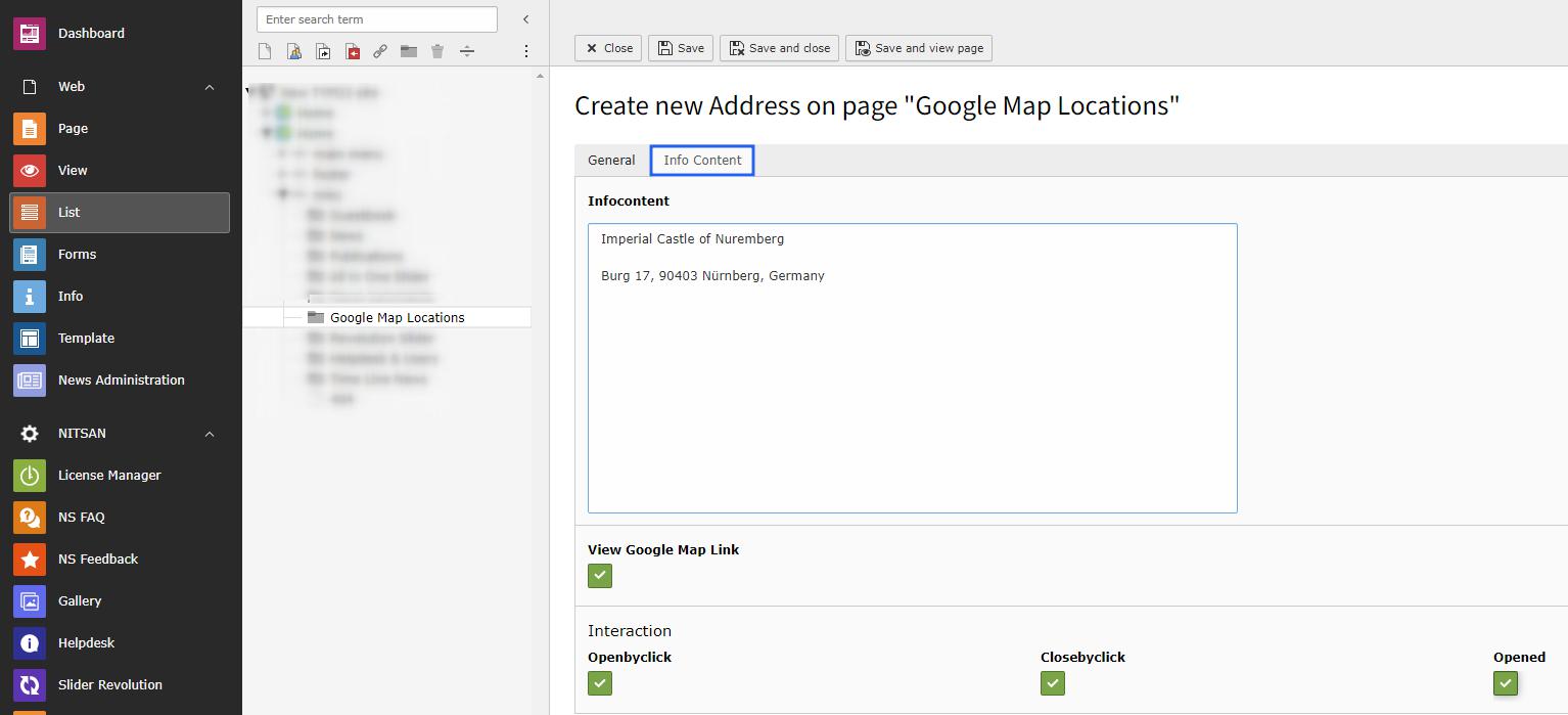Add Google Locations (Info Content tab)