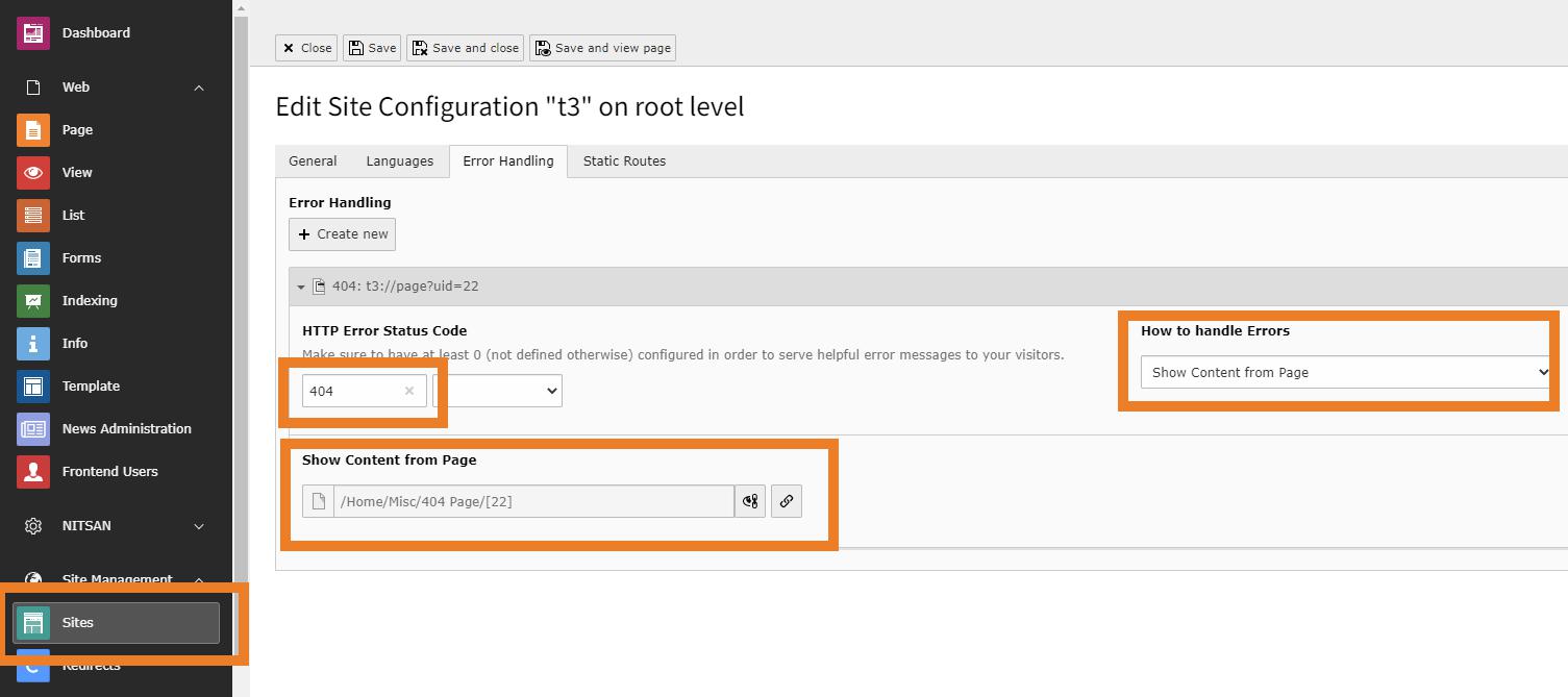 How to set error handling in site?