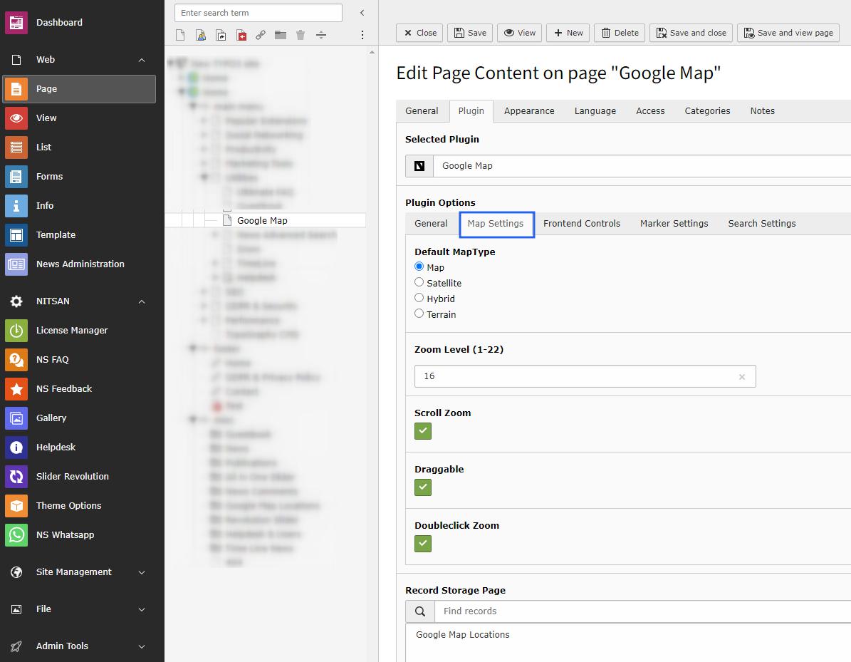 Map Settings in Map Plugin
