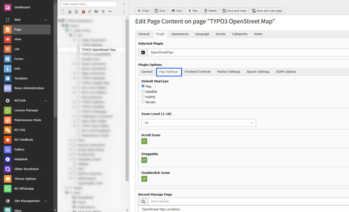 Map Settings in Map Plugin