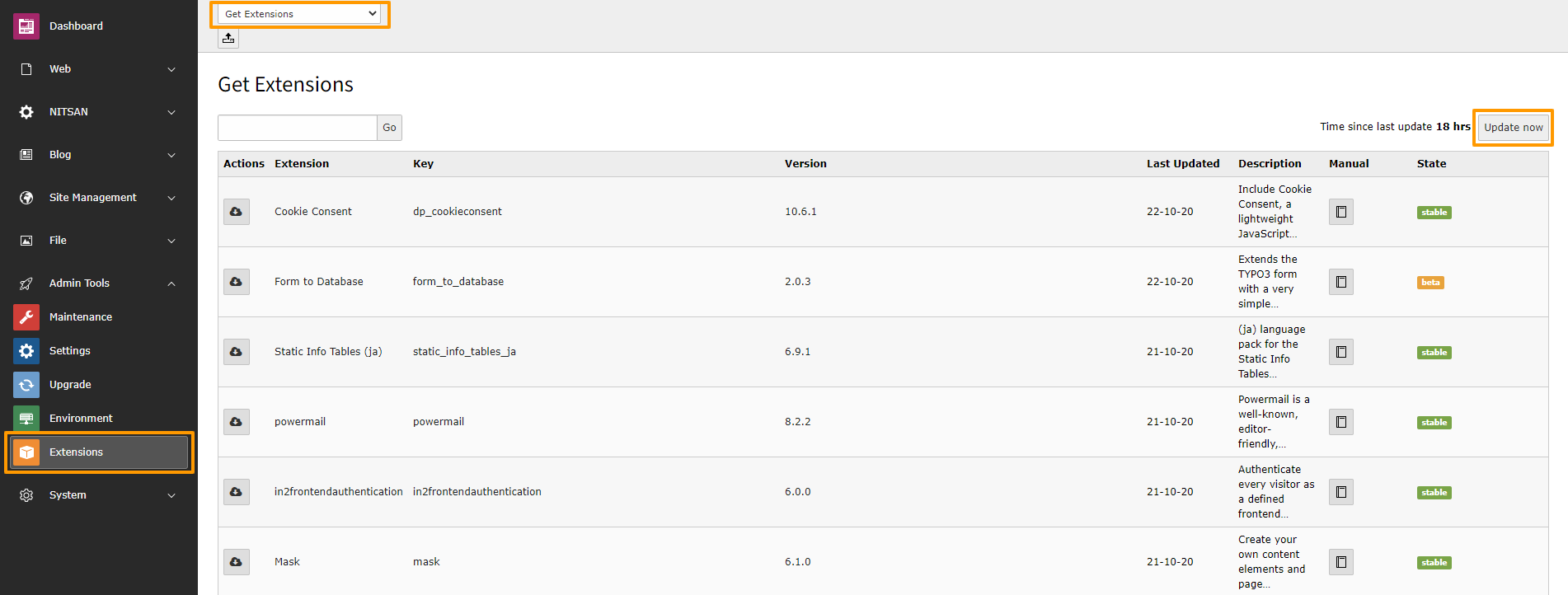 Update Extension Repository
